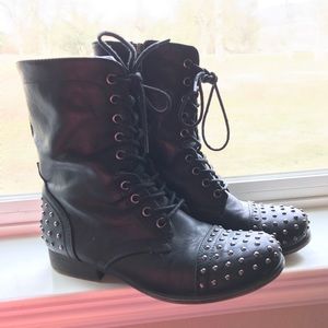 Black studded lace up combat boots